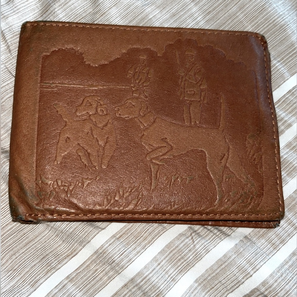 Vintage Hunting Handmade Hand Embossed Tan Leather Bifold/Wallet Western Boho